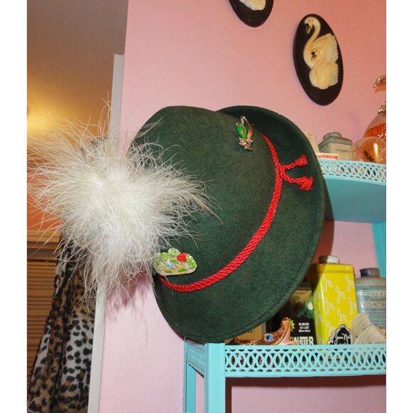 Vintage German Alpine Tyrolean Hat w/ Feather and pins Oktoberfest main image 6